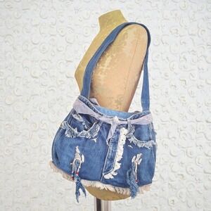 Vintage Sasoon Jean upcycled bag w/fringe & beads western boho vibe